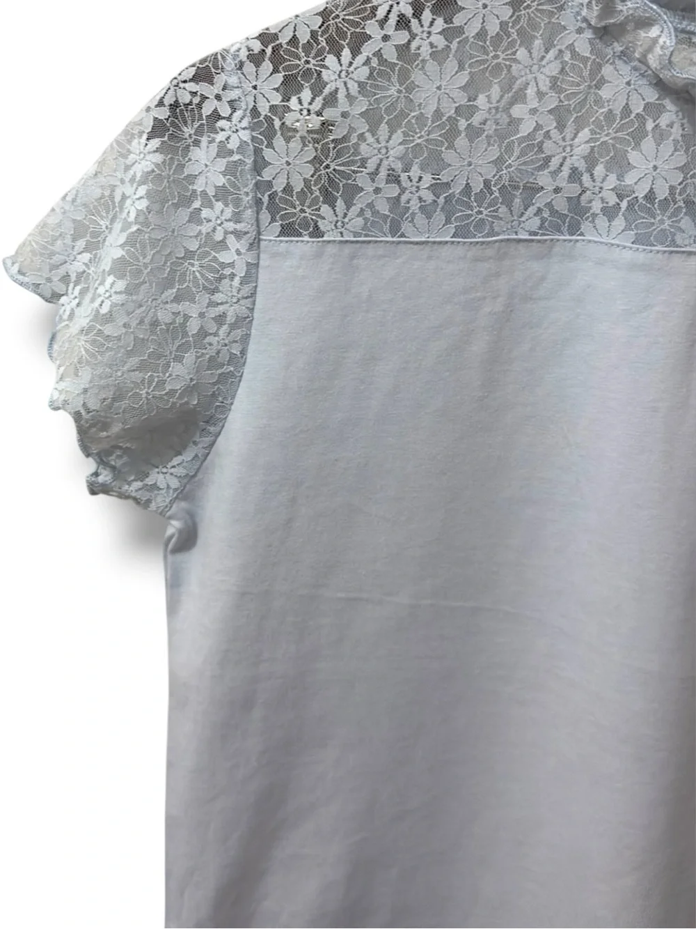 Gee Jay Girls | NWT 100% Cotton Light Blue Lace Yoke Top Ruffle Neck Tee (12–14Y